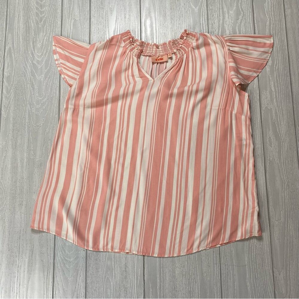 EVRI Women's Pink & White Striped Short Sleeve Blouse Size 1X New